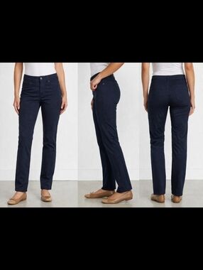 Eddie Bauer Slightly Curvy Slim Straight Pants Navy 14 Stretch